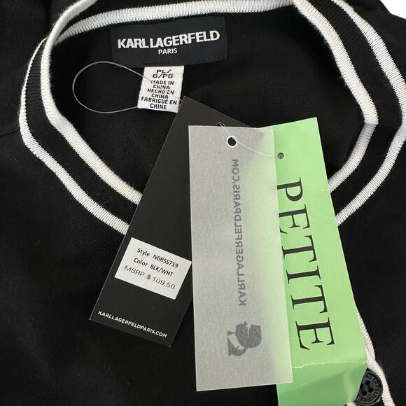 Karl Lagerfeld Paris Cardigan Sweater Dress Black White Women's PL Petite Large - Picture 5 of 10